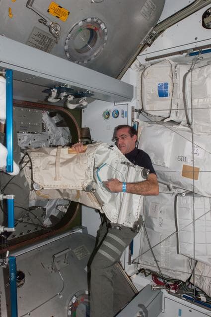 NASA image: Mastracchio during Cygus Cargo Preparation in the Node 2