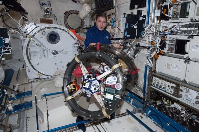 NASA image: Hopkins works with SPHERES-Rings Experiment