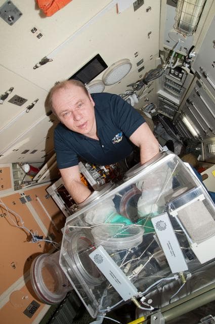 NASA image: Kotov works with the bioscience experiment ASEPTIC