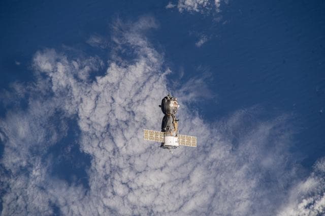 NASA image: The Soyuz TMA-10M Spacecraft departs the ISS
