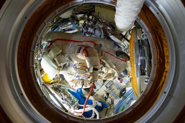 NASA image: Russian ORLAN space suits ready for EVA 64