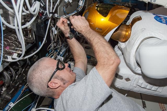 NASA image: Swanson with Robonaut in U.S. Laboratory