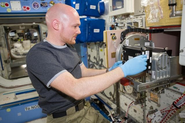 NASA image: Gerst during Cell Mechanosensing 2 Microscope Observation