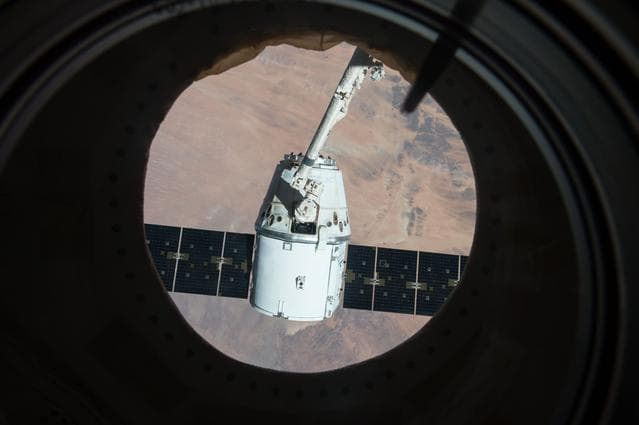 NASA image: SPX-6 on SSRMS prior to release