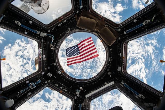 NASA image: US Flag in the Cupola