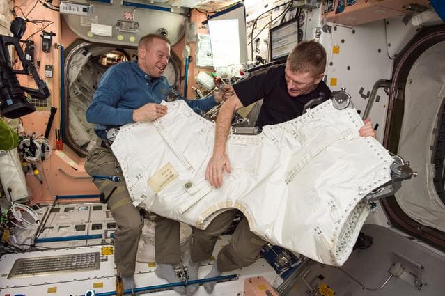 NASA image: Kopra and Peake during Vestibule Outfitting