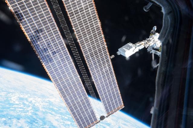 NASA image: JEMRMS Small Satellite Deployment Observation