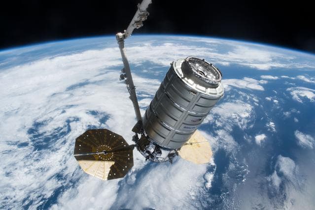 NASA image: Cygnus OA-7 Spacecraft grappled by SSRMS