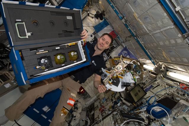 NASA image: Pesquet with FLUIDICS Experiment Hardware