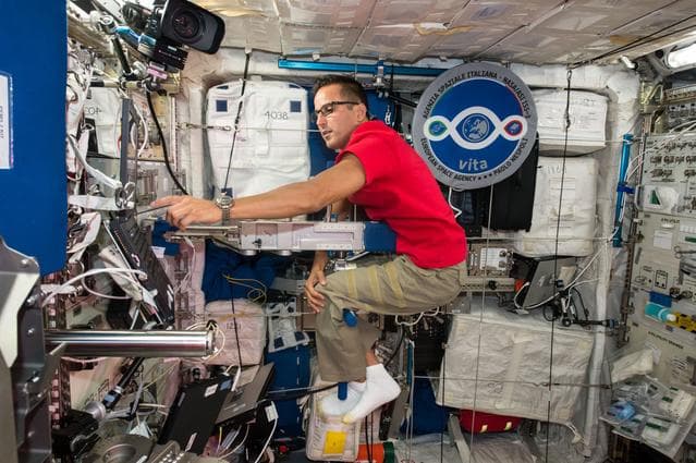 NASA image: Acaba performs Body Mass Measurement Activity