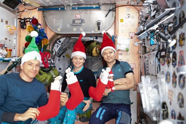 NASA image: Expedition 58 crew during Christmas morning