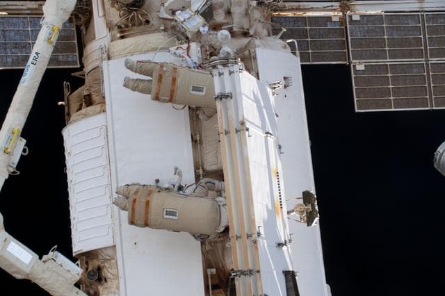 NASA image: Roscosmos spacewalkers install a radiator on the Nauka module