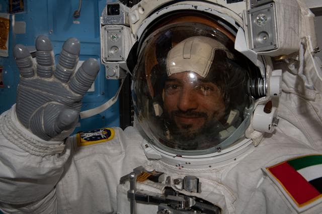 NASA image: Astronaut Sultan Alneyadi tries on his spacesuit ahead of a spacewalk