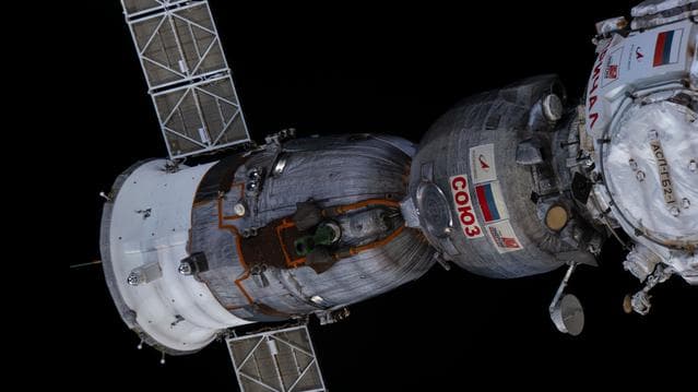NASA image: The Soyuz MS-23 crew ship is docked to the Prichal docking module