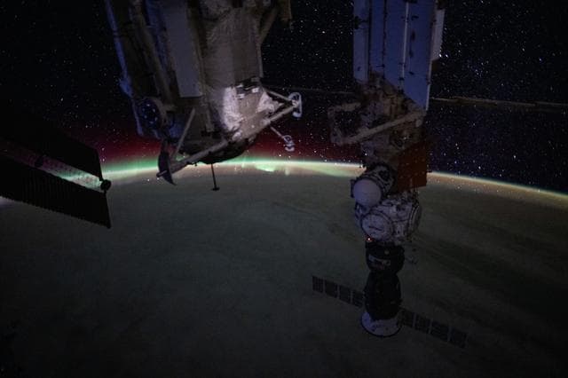 NASA image: Aurora Earth Limb Behind Soyuz