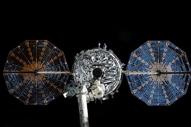 NASA image: Northrop Grumman's Cygnus Space Freighter and its Two Cymbal-Shaped Solar Arrays