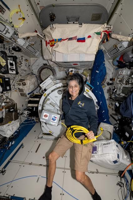 NASA image: Astronaut Suni Williams displays radiation measurement hardware
