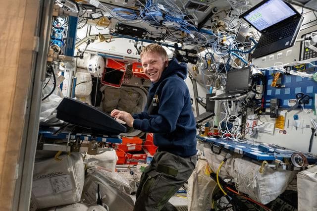 NASA image: Roscosmos cosmonaut Aleksandr Gorbunov plays an electronic keyboard