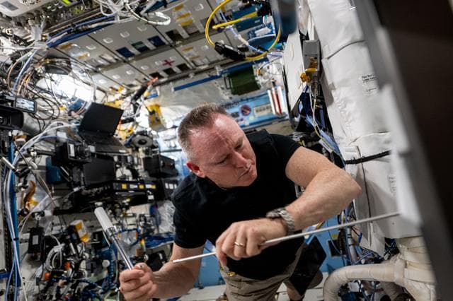NASA image: Astronaut Butch Wilmore installs science hardware inside the Destiny laboratory module