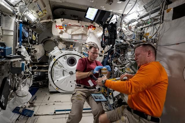 NASA image: Astronauts Nick Hague and Butch Wilmore explore the potential of biomanufacturing in space