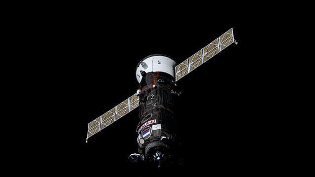 NASA image: The Progress 90 cargo craft approaches the International Space Station