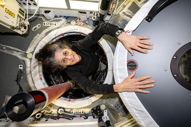 NASA image: Astronaut Suni Williams between the SpaceX Dragon and the Harmony module