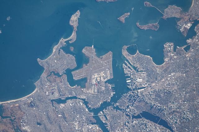 NASA image: Boston Logan International Airport on Massachusetts Bay