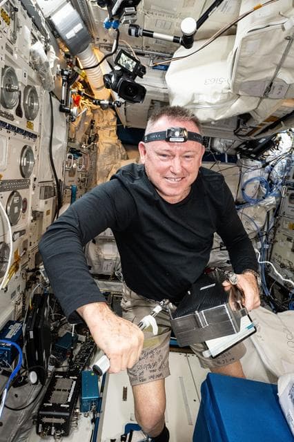 NASA image: Astronaut Butch Wilmore installs the European Enhanced Exploration Exercise Device