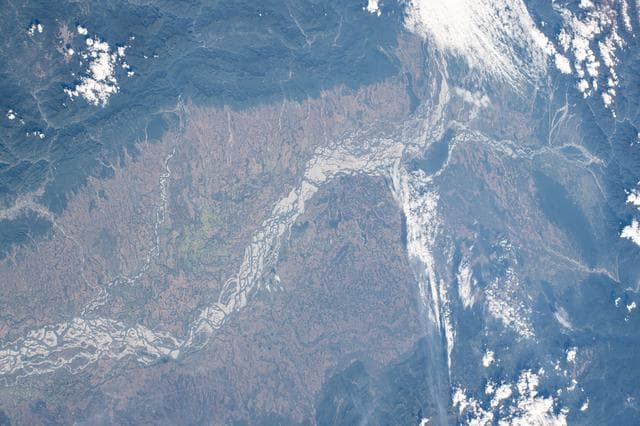 NASA image: The Brahmaputra River in eastern India at the foot of the Himalayas