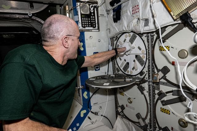 NASA image: Astronaut Don Pettit stows plant samples inside a science freezer