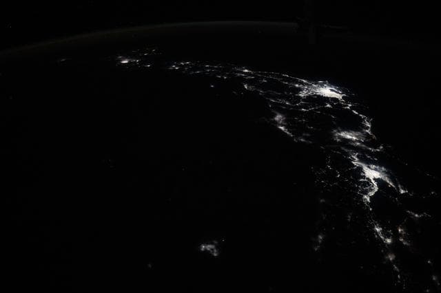 NASA image: The city lights of Osaka, Nagoya, and Tokyo on the island nation of Japan