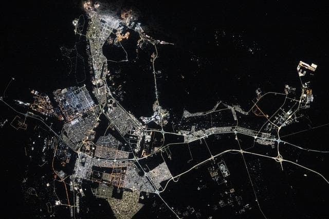 NASA image: The well-lit city of Abu Dhabi, United Arab Emirates