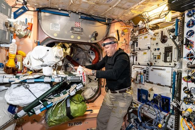 NASA image: Astronaut Butch Wilmore configures spacewalking hardware
