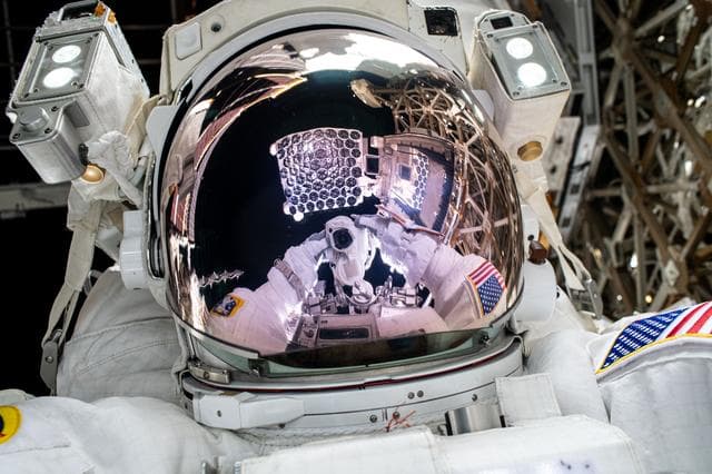 NASA image: Astronaut Nick Hague takes a high-flying "space-selfie"