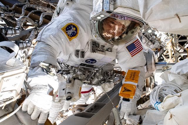 NASA image: Astronaut Nick Hague is pictured during a six-hour spacewalk