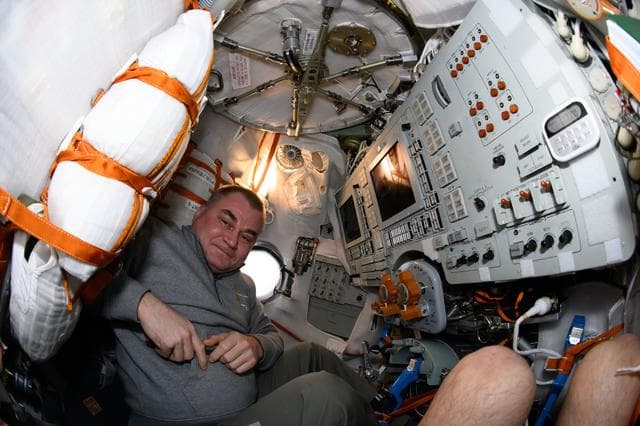 NASA image: Cosmonaut Alexey Ovchinin is pictured inside the Soyuz MS-26 spacecraft