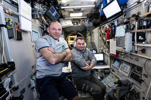 NASA image: Cosmonauts Ivan Vagner and Alexey Ovchinin inside the Zvezda service module