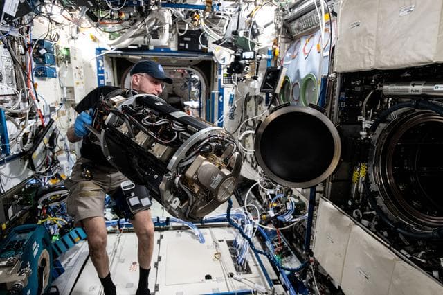 NASA image: Astronaut Don Pettit inserts research hardware into the Combustion Integrated Rack