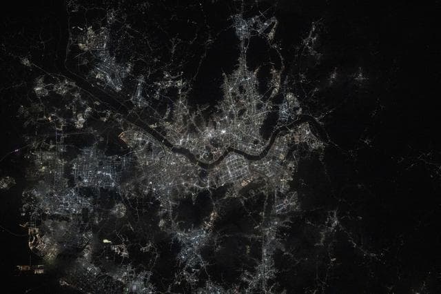 NASA image: Seoul, South Korea—split by the Han River