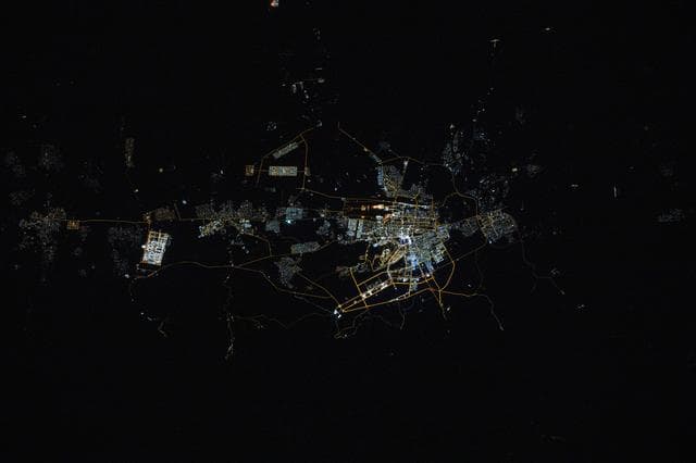 NASA image: Ashgabat, the capital city of Turkmenistan, pictured  at night from the space station