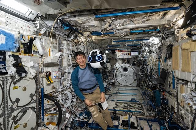 NASA image: Astronaut Takuya Onishi monitors the Japanese Experiment Module Internal Ball Camera 2