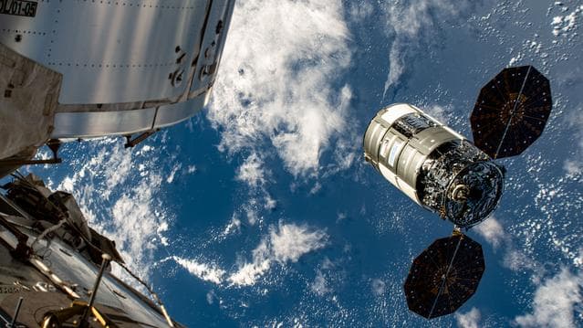 NASA image: The Cygnus space freighter begins its departure from the International Space Station