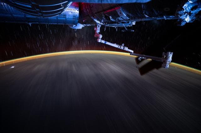 NASA image: Earth's atmopsheric glow underneath star trails