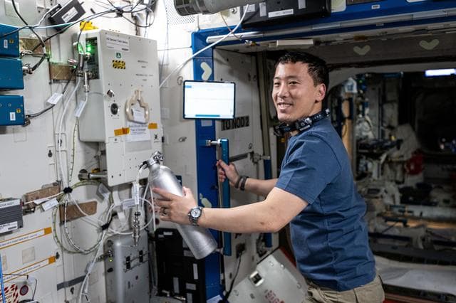 NASA image: Astronaut Jonny Kim installs experimental hydrogen sensors