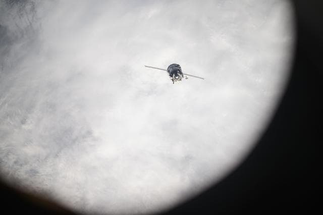 NASA image: The Soyuz MS-26 spacecraft backs away from the International Space Station