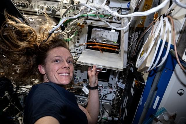NASA image: NASA astronaut Nichole Ayers shows off biotechnology research hardware