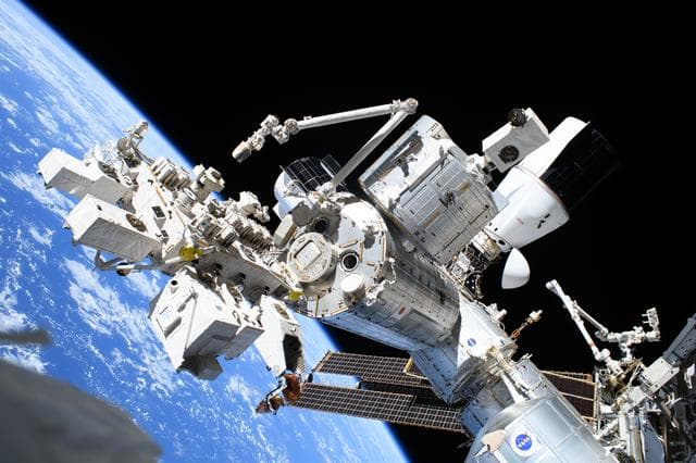 NASA image: The forward portion of the International Space Station with Kibo and the SpaceX Dragon