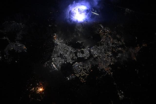 NASA image: Lightning strikes over the Southeast Asian city-state of Singapore