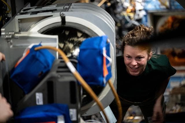 NASA image: NASA astronaut Zena Cardman transfers emergency hardware into the SpaceX Dragon