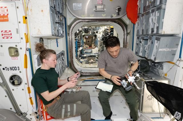 NASA image: NASA astronauts Jonny Kim and Zena Cardman pose are pictured in the Unity module